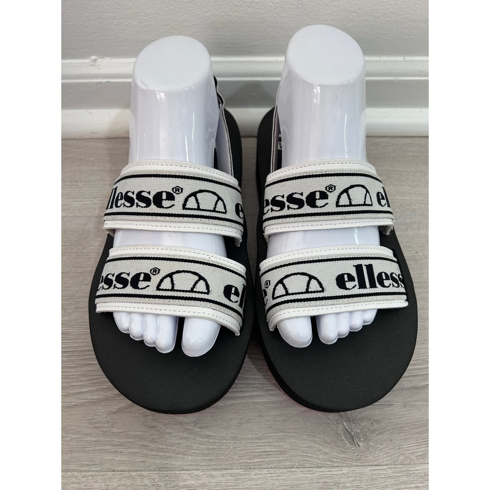 Ellesse Womens Platform Sandals Black White Pink Logo Strappy Sz 7 Retro 90s Y2K